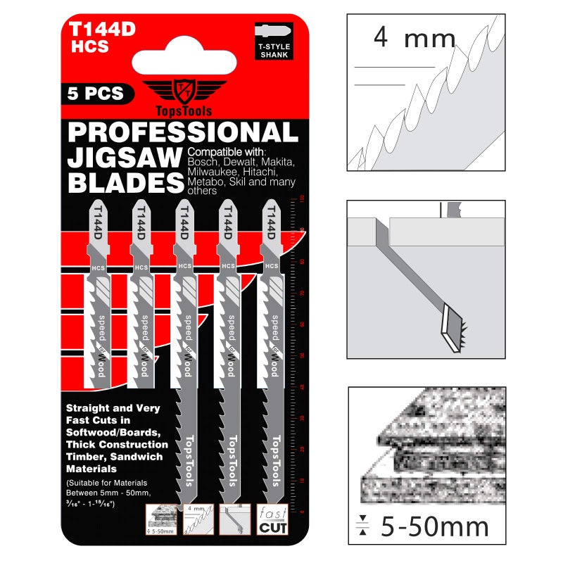 TopsTools 25 x TopsTools T144D 100mm Jigsaw Blades Designed for Straight and Fast Cuts in Wood - Image 4